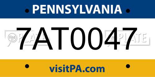 7AT0047 Pennsylvania License Plate