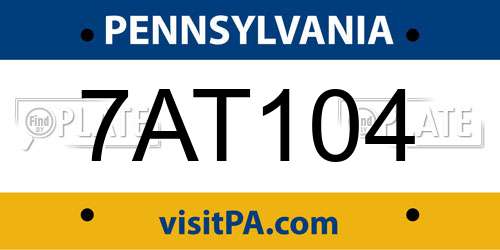 7AT104 Pennsylvania License Plate