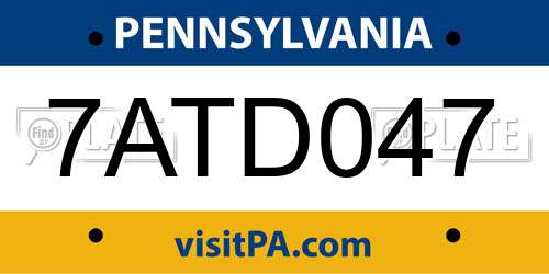 7ATD047 Pennsylvania License Plate