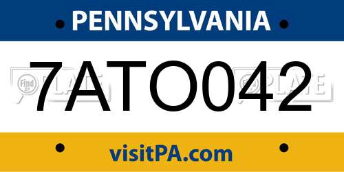 7ATO042 Pennsylvania License Plate