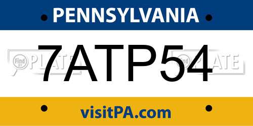 7ATP54 Pennsylvania License Plate
