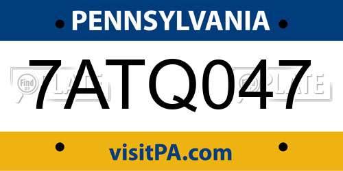 7ATQ047 Pennsylvania License Plate