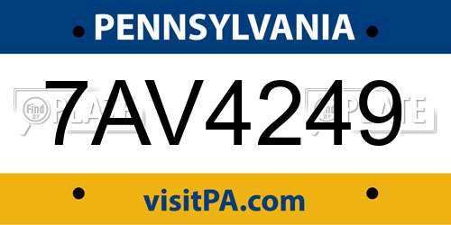 7AV4249 Pennsylvania License Plate