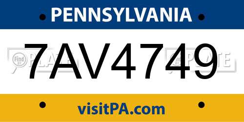 7AV4749 Pennsylvania License Plate