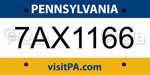 7AX1166 Pennsylvania License Plate