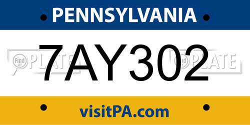 7AY302 Pennsylvania License Plate