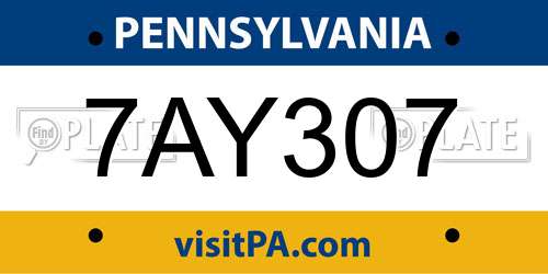 7AY307 Pennsylvania License Plate