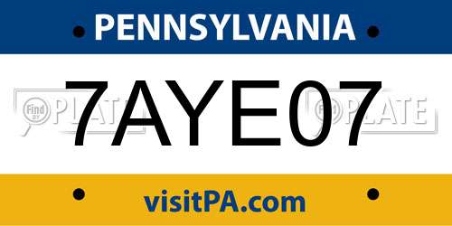 7AYE07 Pennsylvania License Plate