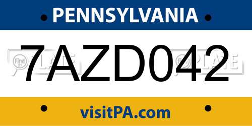 7AZD042 Pennsylvania License Plate