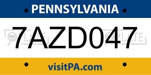 7AZD047 Pennsylvania License Plate