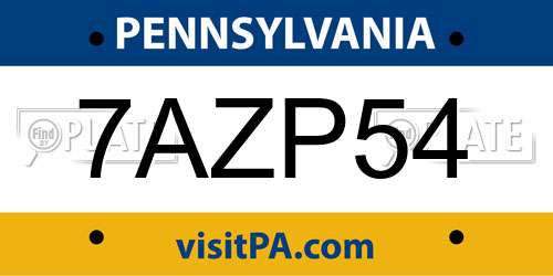7AZP54 Pennsylvania License Plate