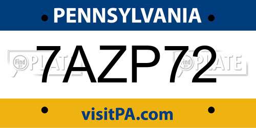 7AZP72 Pennsylvania License Plate