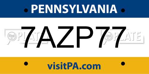 7AZP77 Pennsylvania License Plate