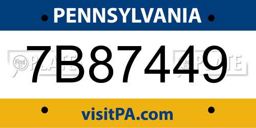 7B87449 Pennsylvania License Plate