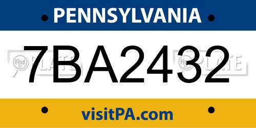 7BA2432 Pennsylvania License Plate