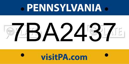 7BA2437 Pennsylvania License Plate