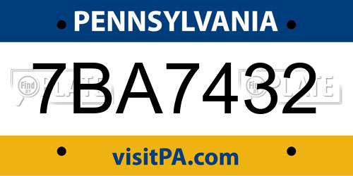 7BA7432 Pennsylvania License Plate