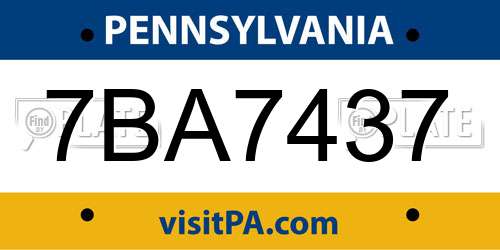7BA7437 Pennsylvania License Plate