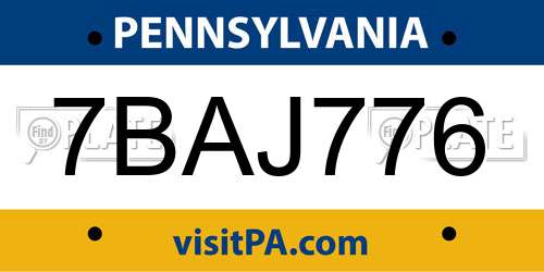 7BAJ776 Pennsylvania License Plate