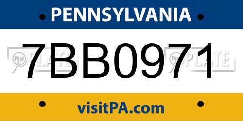 7BB0971 Pennsylvania License Plate