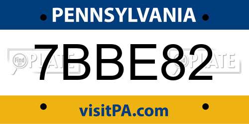 7BBE82 Pennsylvania License Plate