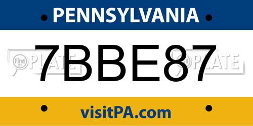 7BBE87 Pennsylvania License Plate