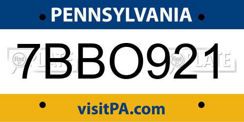 7BBO921 Pennsylvania License Plate