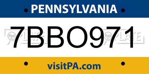 7BBO971 Pennsylvania License Plate