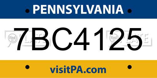 7BC4125 Pennsylvania License Plate