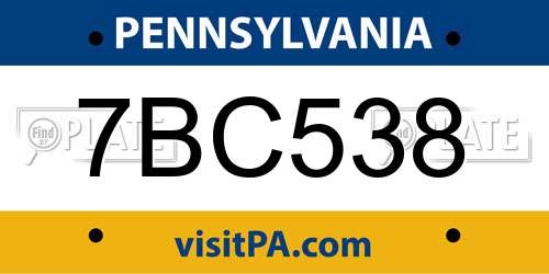 7BC538 Pennsylvania License Plate