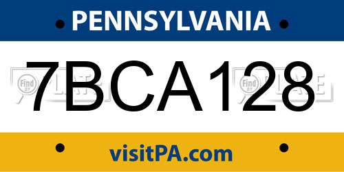 7BCA128 Pennsylvania License Plate