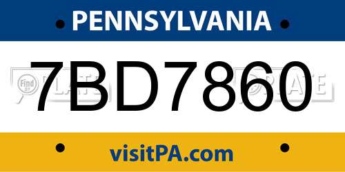 7BD7860 Pennsylvania License Plate
