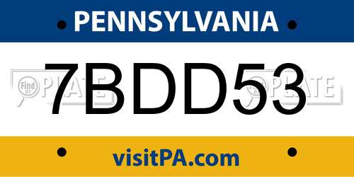 7BDD53 Pennsylvania License Plate