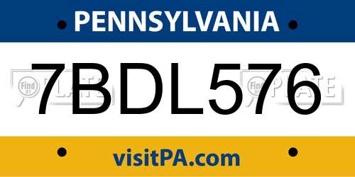7BDL576 Pennsylvania License Plate