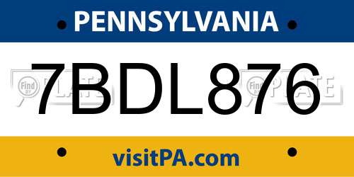 7BDL876 Pennsylvania License Plate