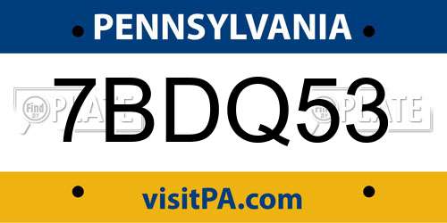 7BDQ53 Pennsylvania License Plate