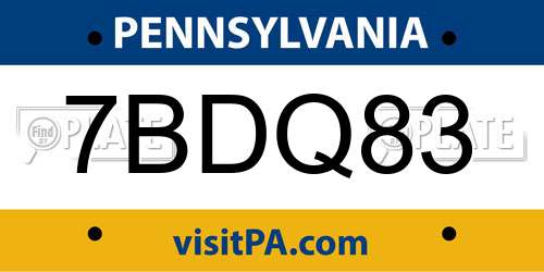 7BDQ83 Pennsylvania License Plate