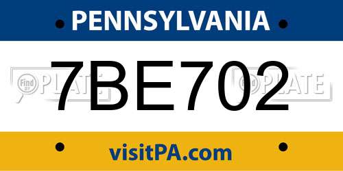 7BE702 Pennsylvania License Plate
