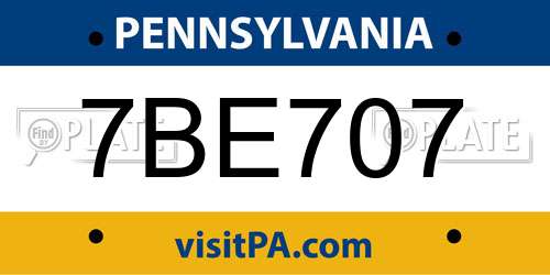 7BE707 Pennsylvania License Plate