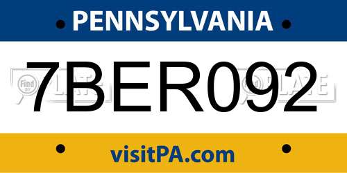 7BER092 Pennsylvania License Plate