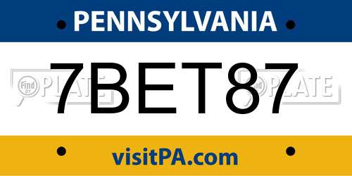 7BET87 Pennsylvania License Plate