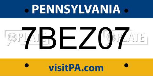 7BEZ07 Pennsylvania License Plate
