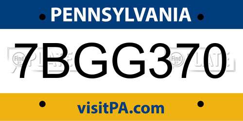 7BGG370 Pennsylvania License Plate