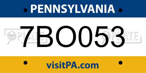 7BO053 Pennsylvania License Plate