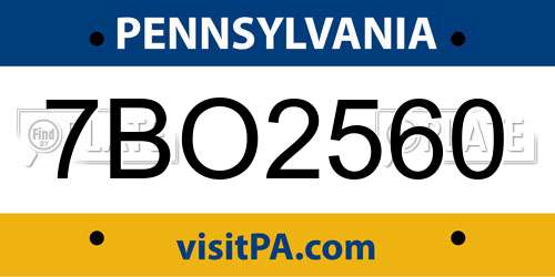 7BO2560 Pennsylvania License Plate