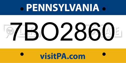 7BO2860 Pennsylvania License Plate