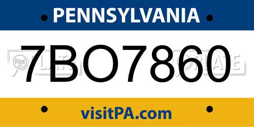 7BO7860 Pennsylvania License Plate