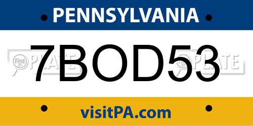 7BOD53 Pennsylvania License Plate