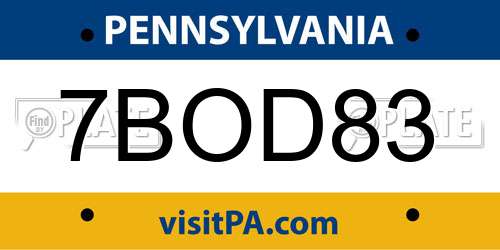 7BOD83 Pennsylvania License Plate