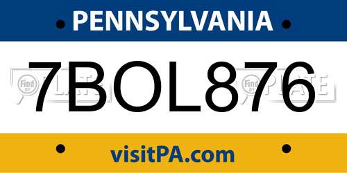 7BOL876 Pennsylvania License Plate